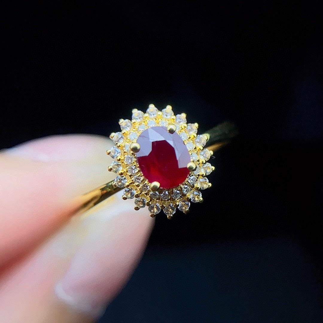 Natural Ruby Ring with Diamond Accents in 18K Gold - Exquisite Jewelry