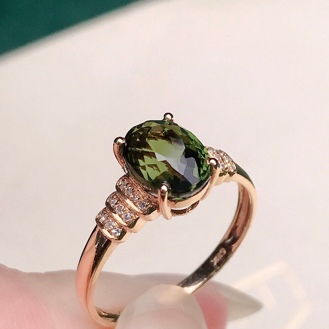 Cincin Turmalin Dua Warna Emas 18K dengan Berlian - Perhiasan Indah