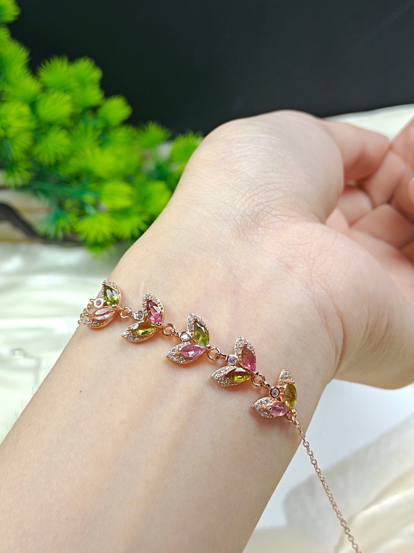 S925 Silver Embedded Candy-Colored Bixite Armband - Eleganta och mångsidiga smycken