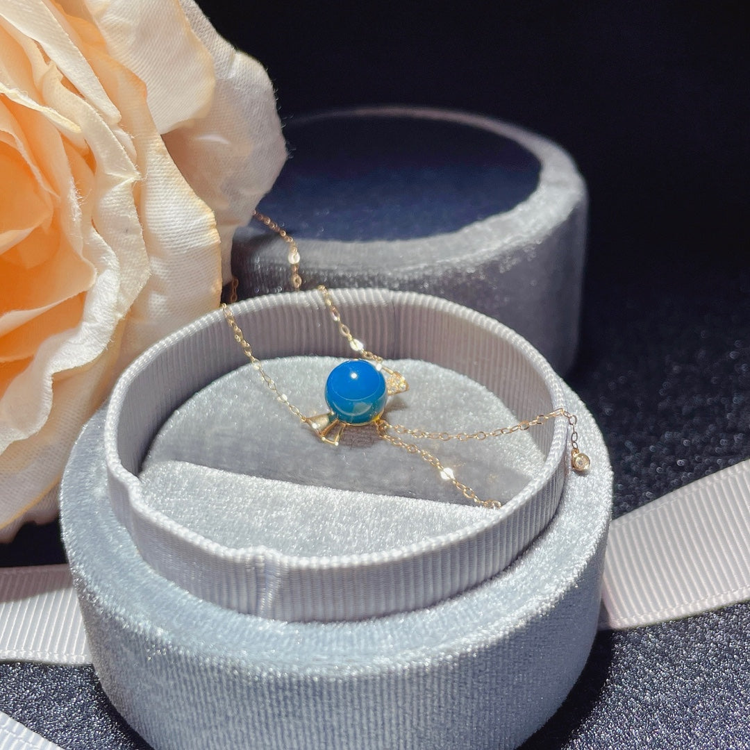 Pendentif en ambre bleu dominicain intégré en or 18 carats - Bijoux pour filles joyeuses « À tout moment »