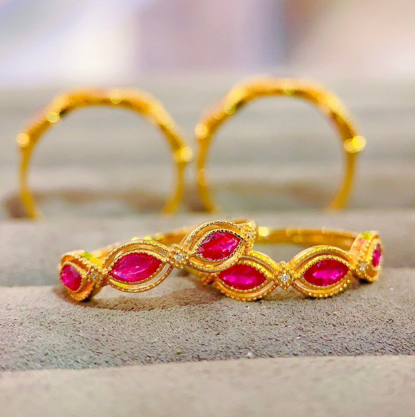 Mesmerizing Ruby Marquise Ring - Elegant 18k Gold Embedded Jewelry