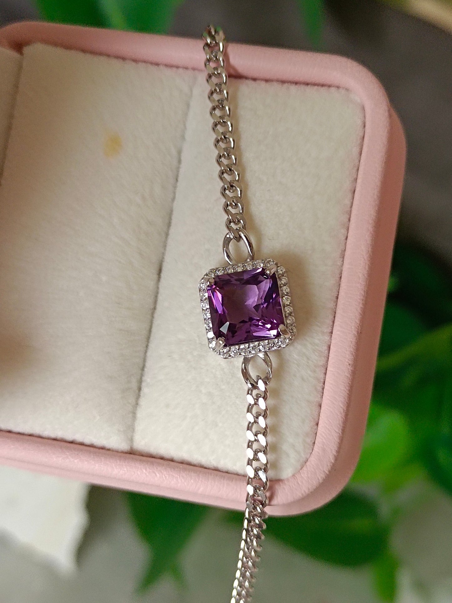 Natural Purple Crystal Square Bracelet - Enchanting Lavender Jewelry