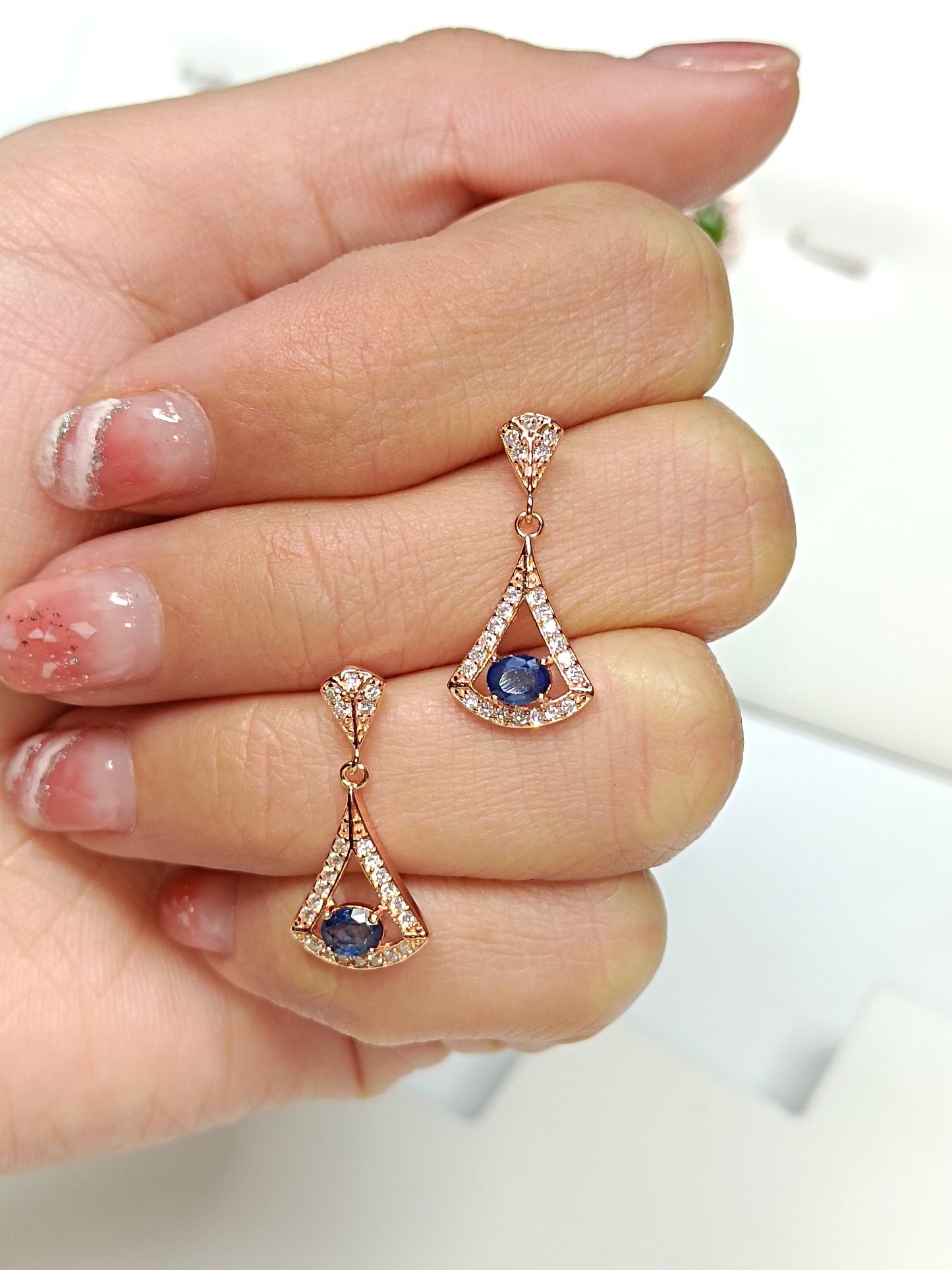 S925 Silver Fan-Shaped Sapphire Embedded Earrings - Elegant Jewelry