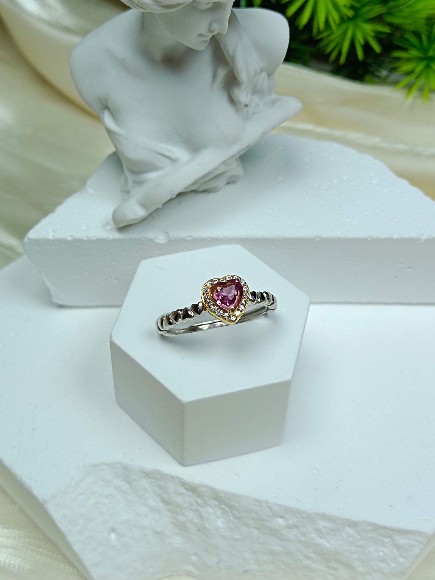 Cincin Berbentuk Hati Garnet Ungu Terbenam S925 - Barang Kemas untuk Keanggunan dan Keunikan