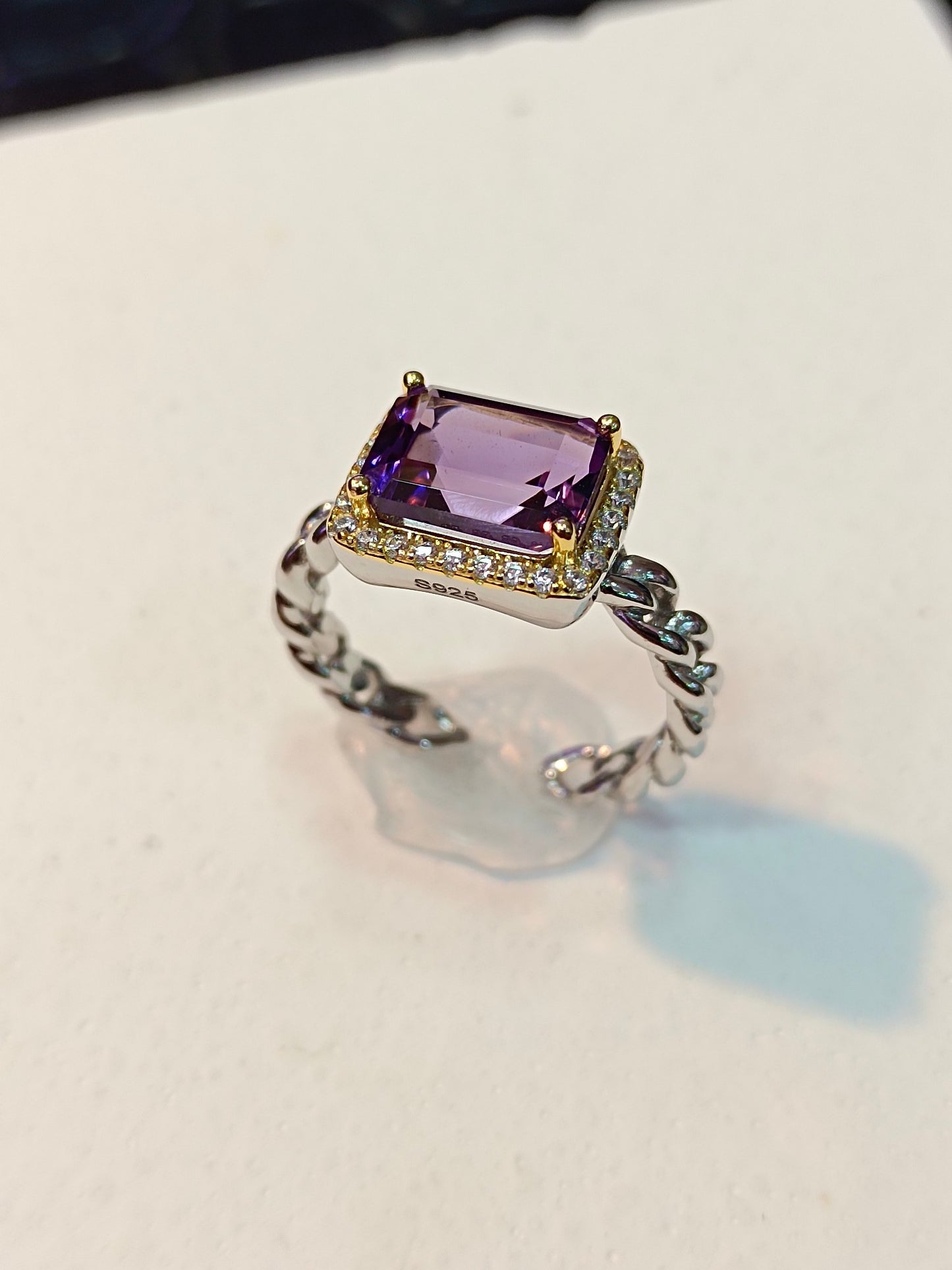 Elegante anello in argento sterling S925 con ametista viola - Gioielli per lei