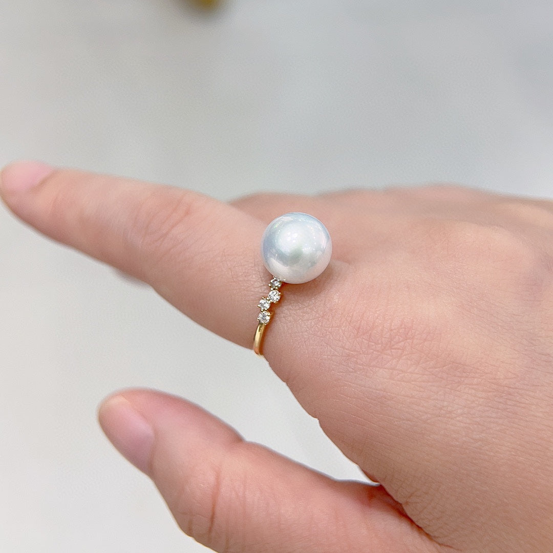 Bague élégante en or 18 carats incrustée de diamants avec perle Aurora Edison de 10 à 11 mm