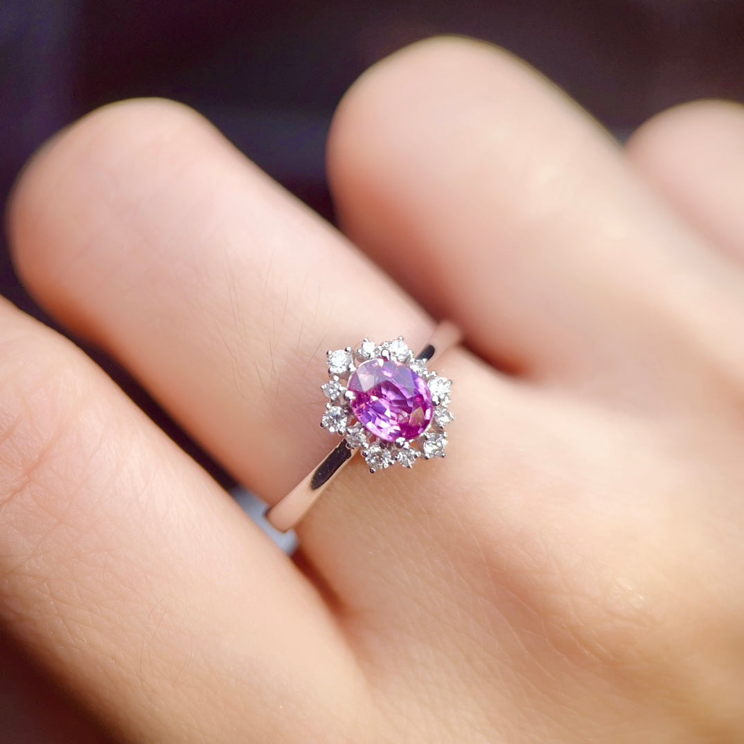 Cincin Nilam Biru Ungu Emas 18K Indah Tidak Dipanaskan - Karya Agung Barang Kemas