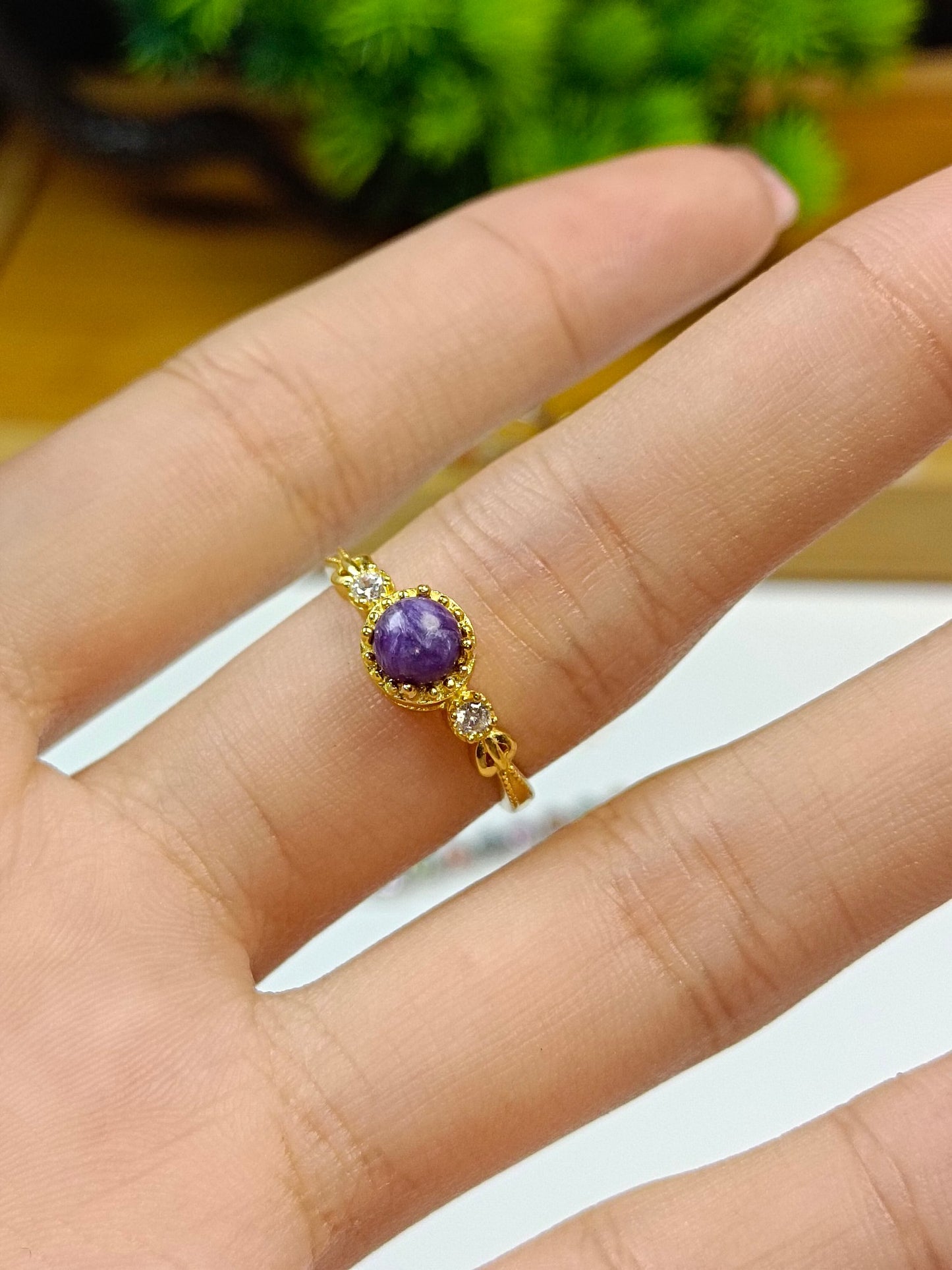S925 Silver Embedded Charoite Ring - Minimalist Fashion Trendsetter