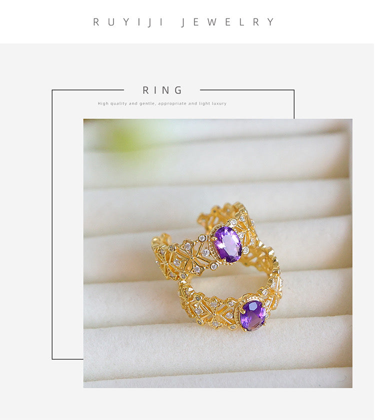 Anello di gioielli con ametista in pizzo romantico