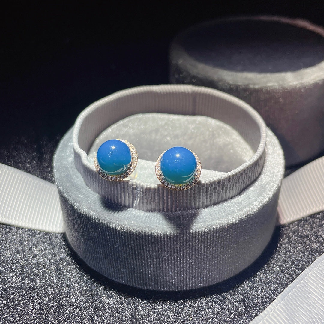 Effortless Fashion: 18K Gold Embedded Dominican Blue Amber Earrings