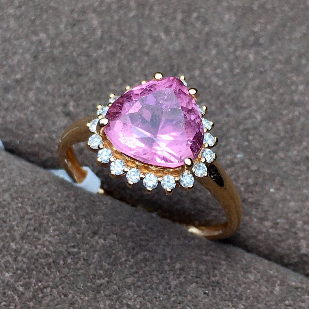Cincin Turmalin Asli dalam Emas 18K dengan Berlian Afrika Selatan - Barang Kemas Cantik