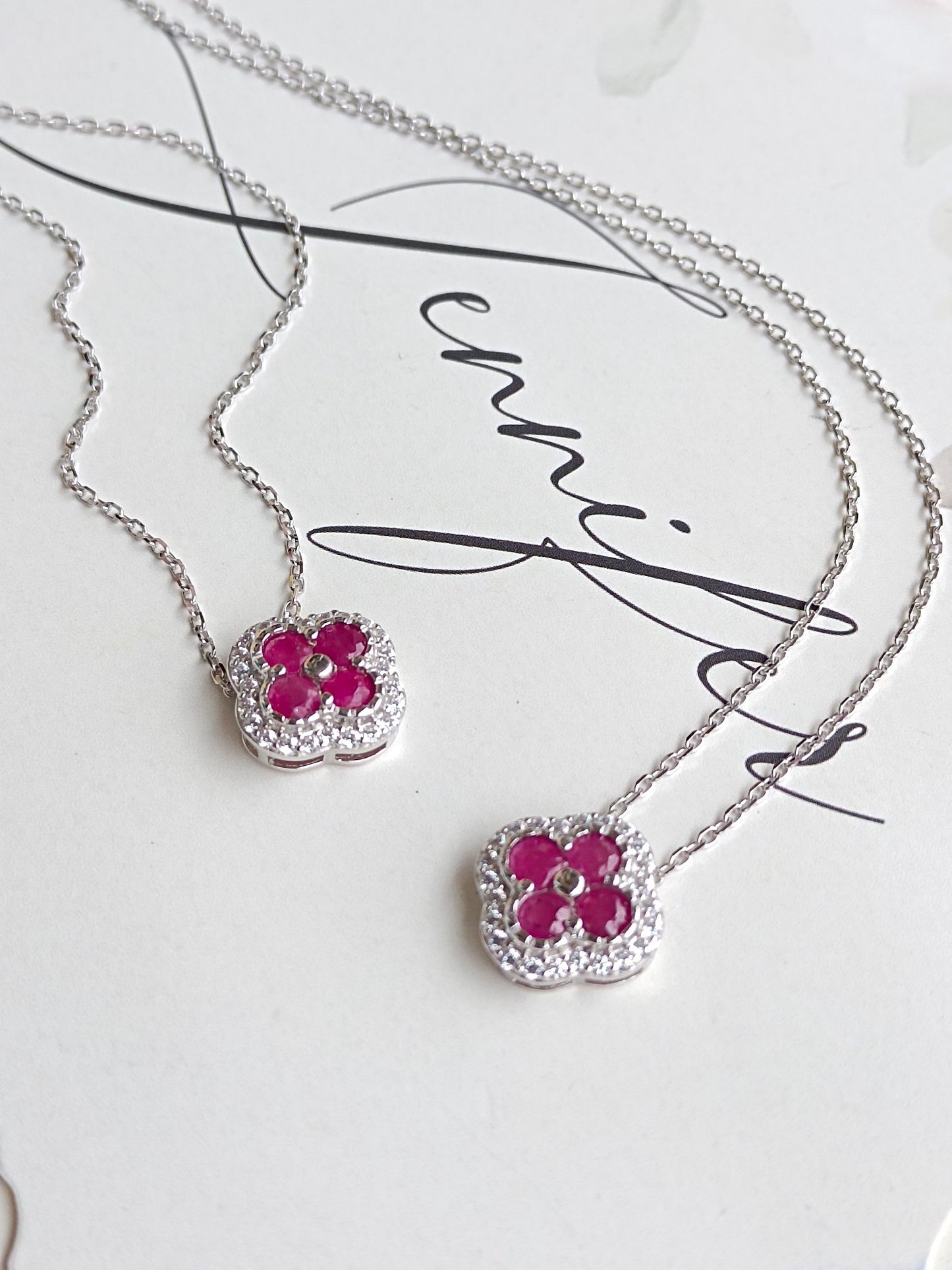Natural Ruby Four-Leaf Clover Necklace - Premium Jewelry