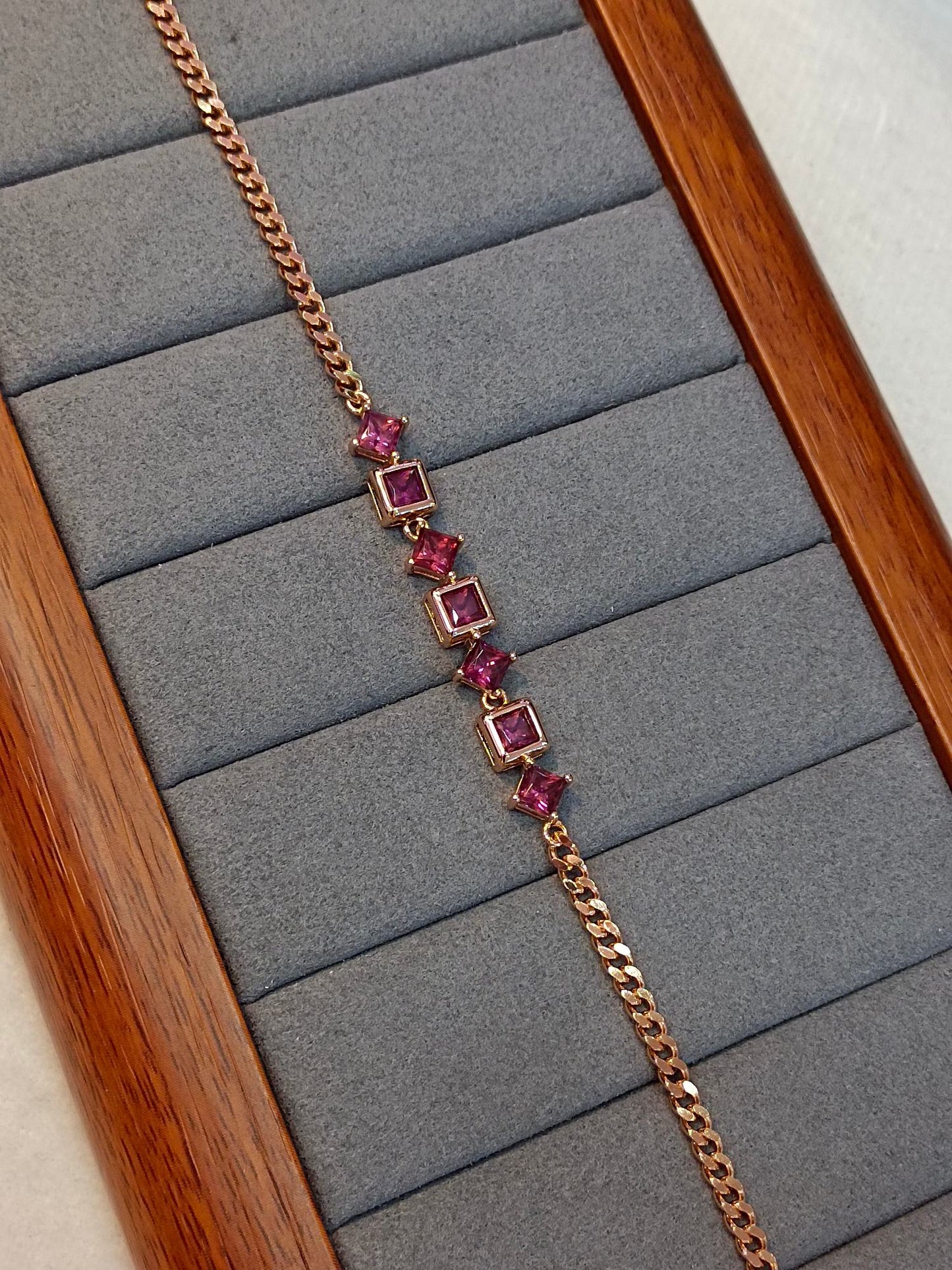 S925 Silver Princess-Cut Purple Garnet Jewelry Bracelet