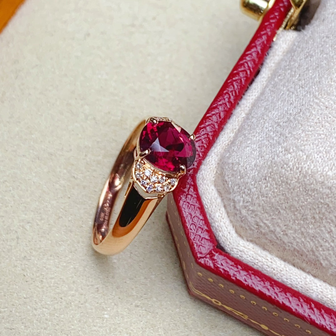 Exquisite Red Tourmaline Ring - A Symbol of Good Fortune and Vitality