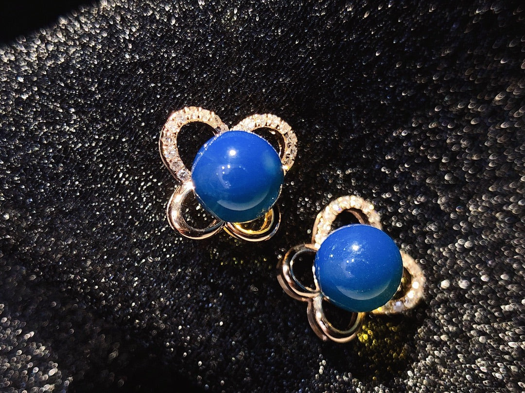 18K Dominican Blue Amber Butterfly Earrings - Elegant Jewelry