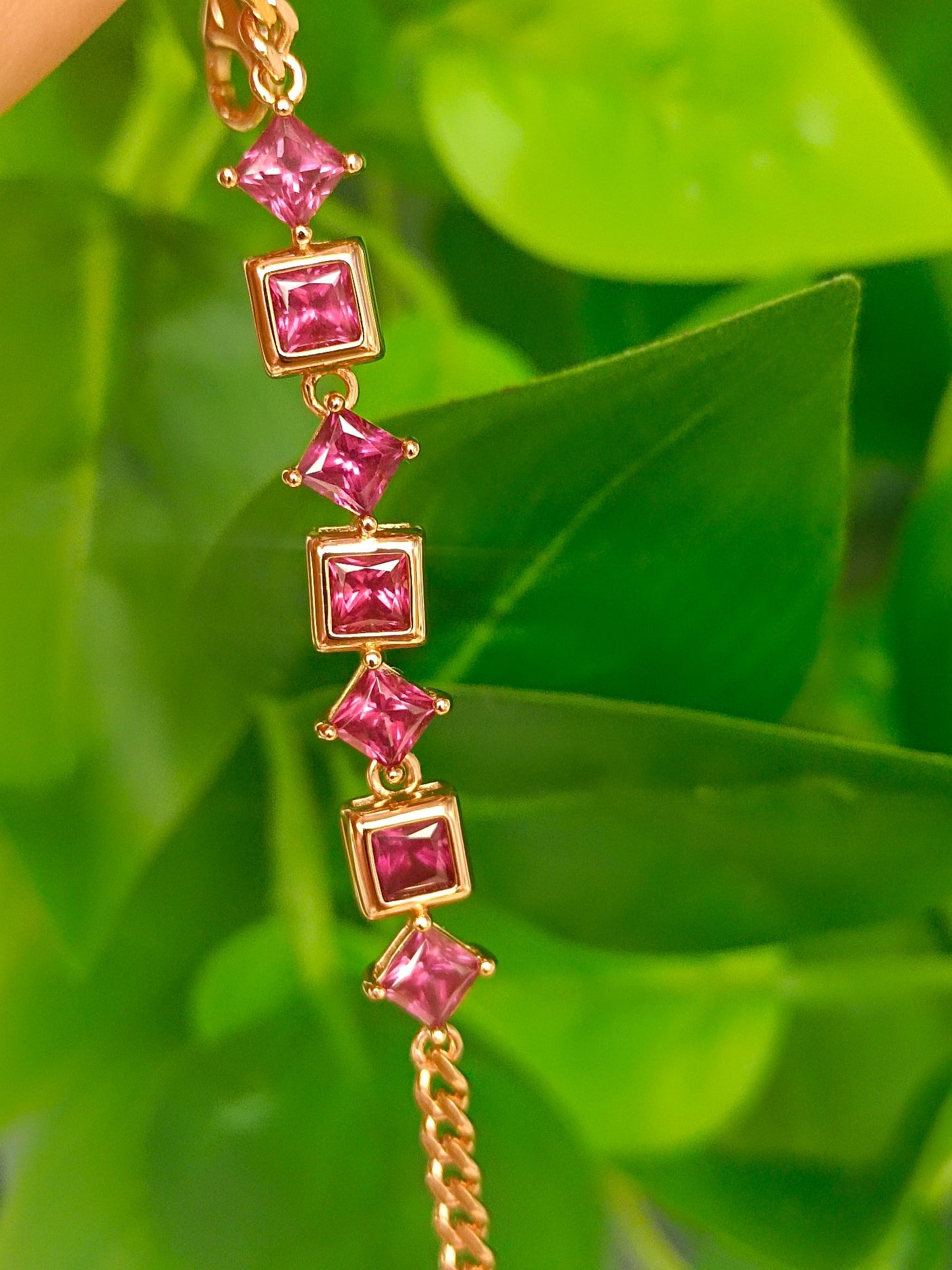 Natural Princess-Cut Purple Garnet Bracelet - Exquisite Jewelry