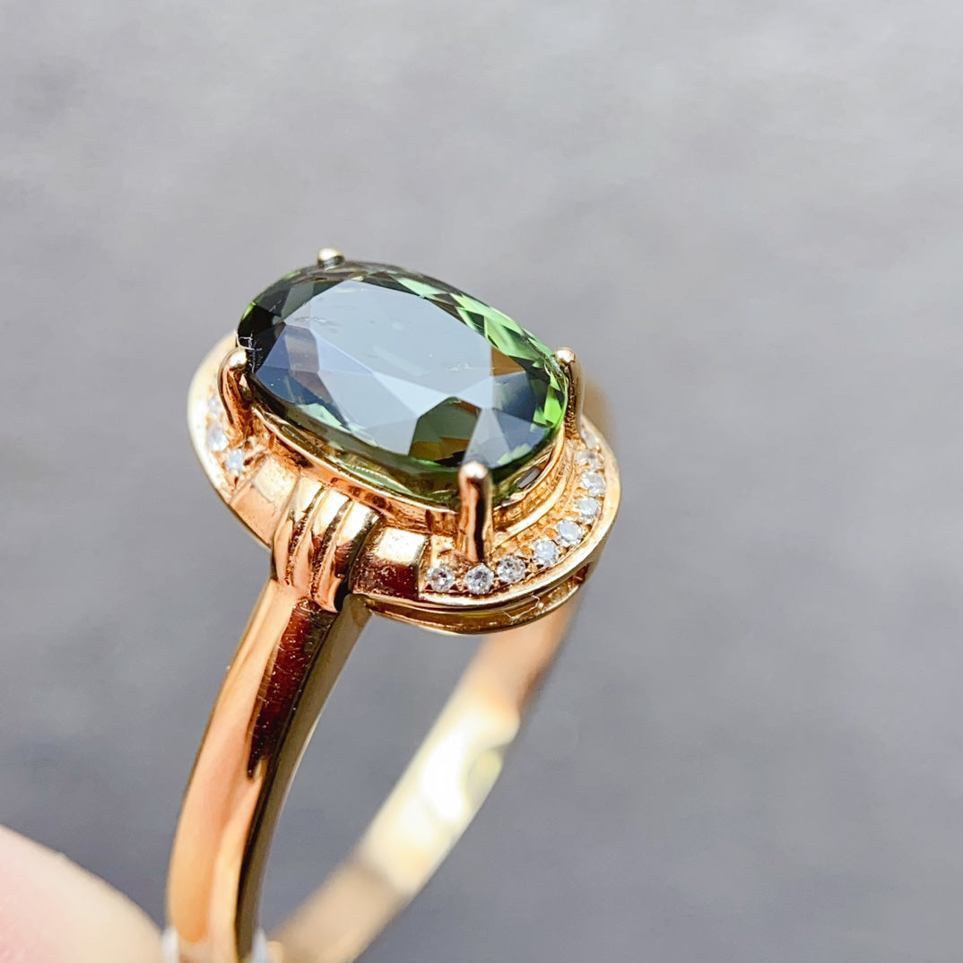 Natural Tourmaline Ring with 18K Gold and Diamond Embedding - Exquisite Jewelry