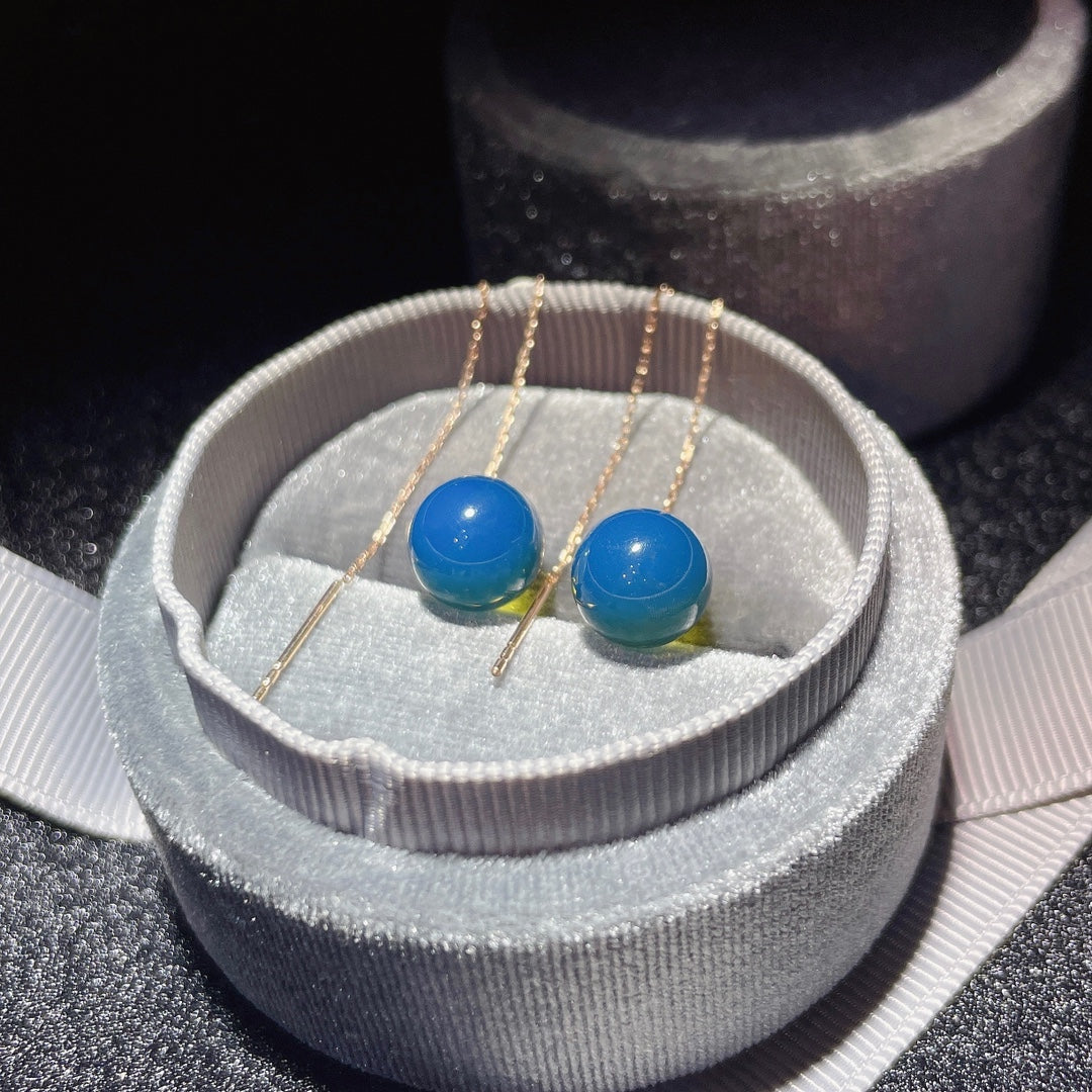 Exquisite 18K Gold Embedded Dominican Blue Amber Earrings - A Surprise of Jewelry Artistry