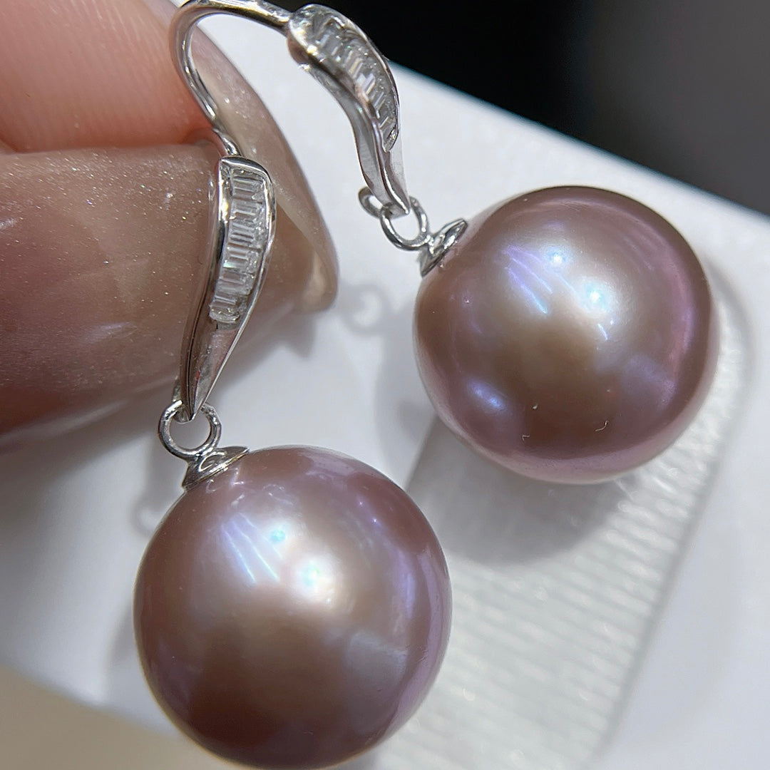 Elegant 12-13mm Edison Pearl Earrings with 18K White Gold and Cubic Zirconia - A Must-Have Jewelry