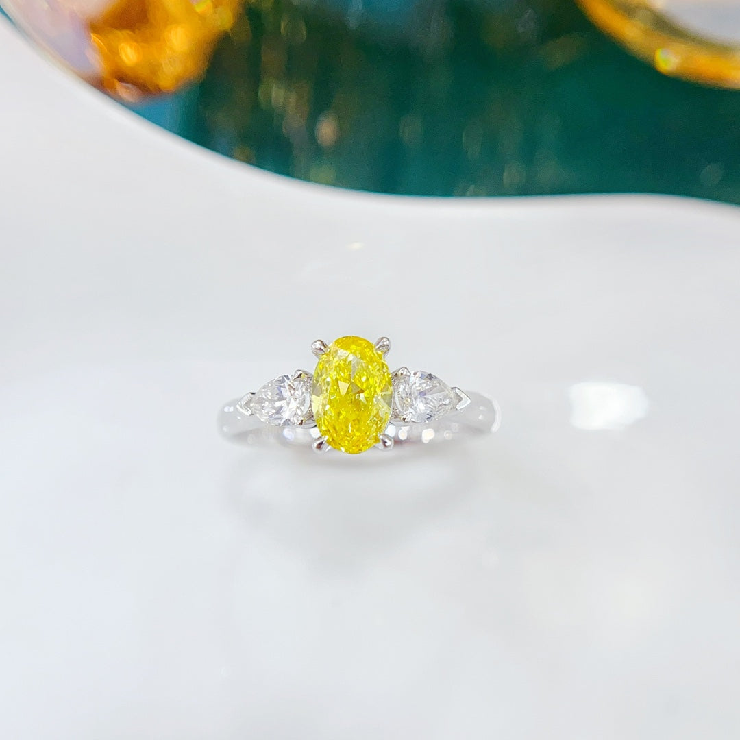 18 Ayar Sarı Altın Kültürlü Pırlanta Oval Çift Gözyaşı Yüzük | Mücevher Mücevher