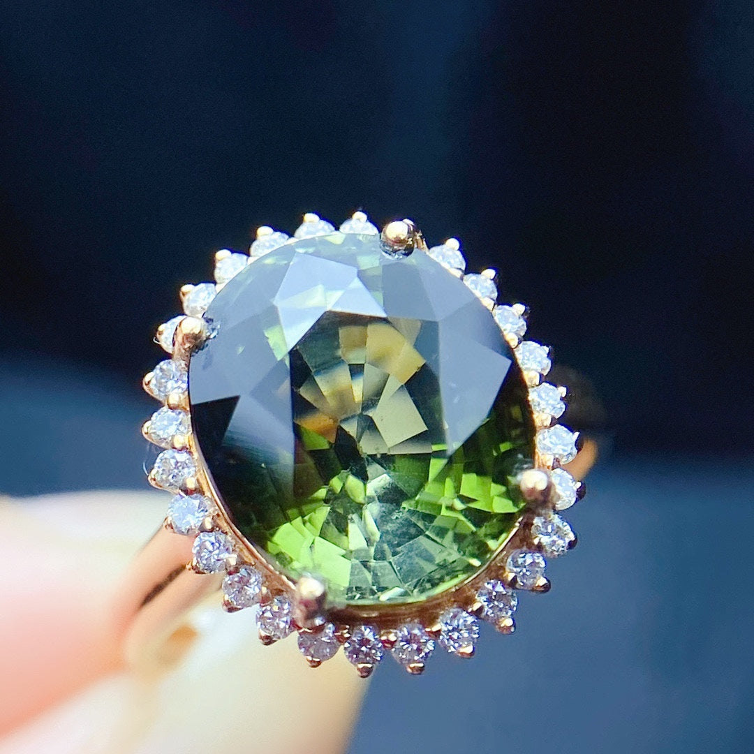 Natürlicher Turmalinring mit echtem Gold und Diamanten – exquisiter Schmuck