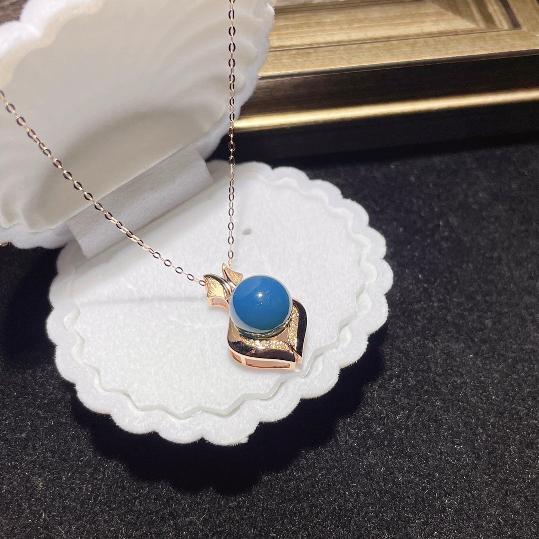 Pendentif ambre bleu dominicain intégré en or 18 carats - Bijoux uniques