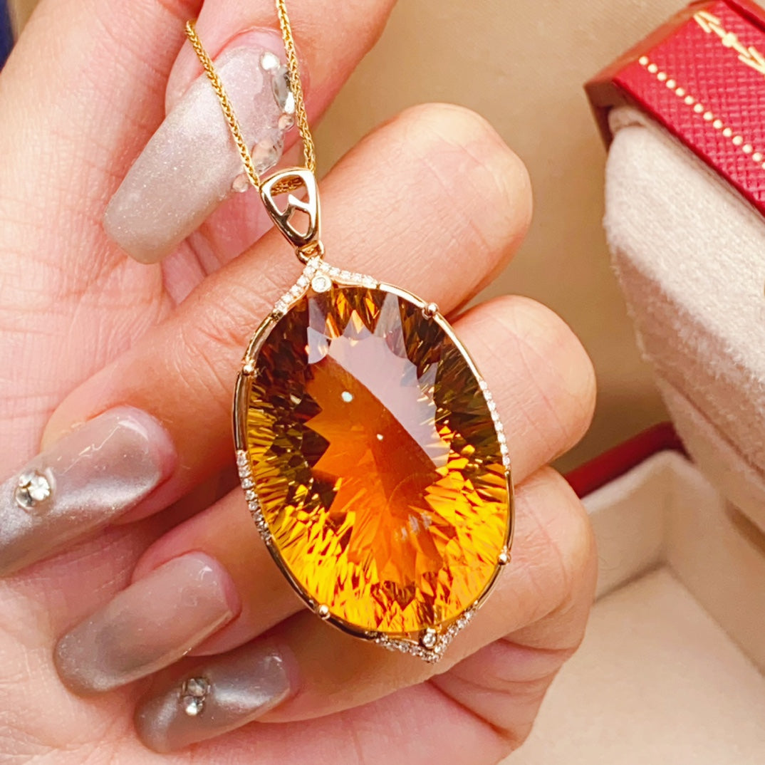Radiant Sun-Like Yellow Citrine Pendant Jewelry