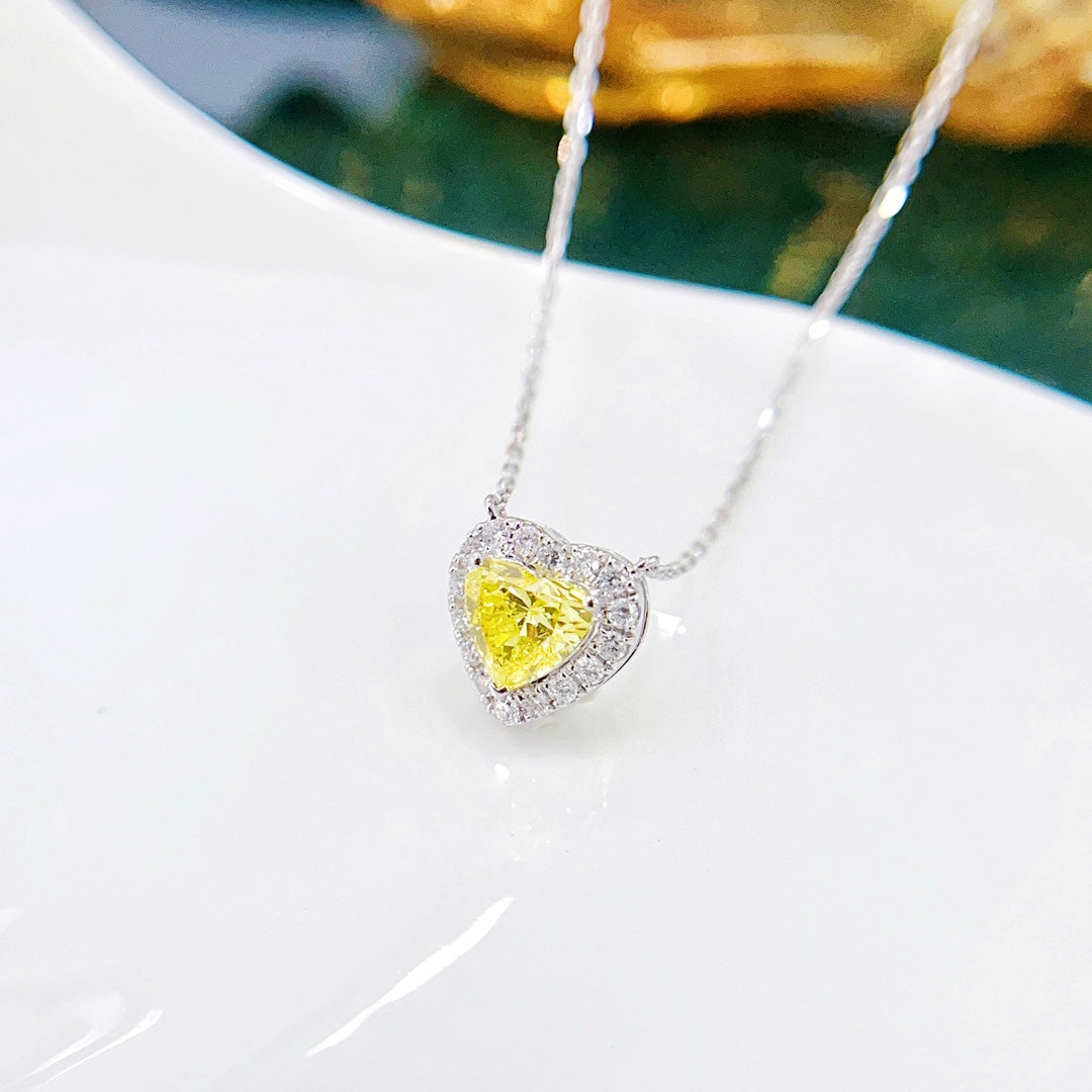 18K gekweekte gele diamanten hartvormige hangerketting