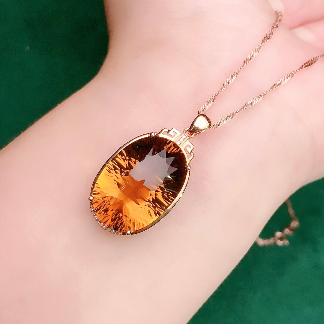 Elegant 18K Gold Embedded Natural Citrine Pendant - A Must-Have Jewelry