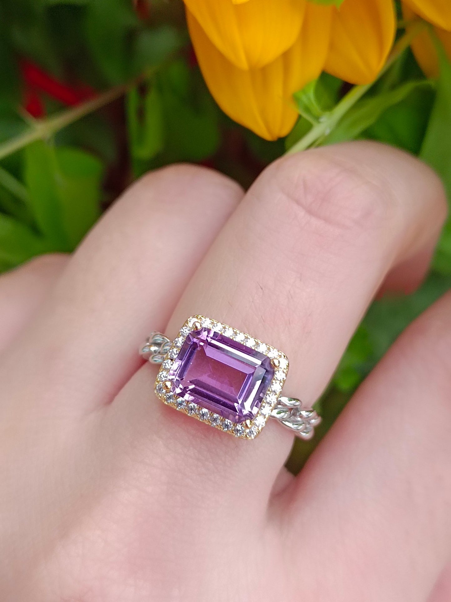 Anello cubo di ametista viola naturale radiante - gioielli eleganti