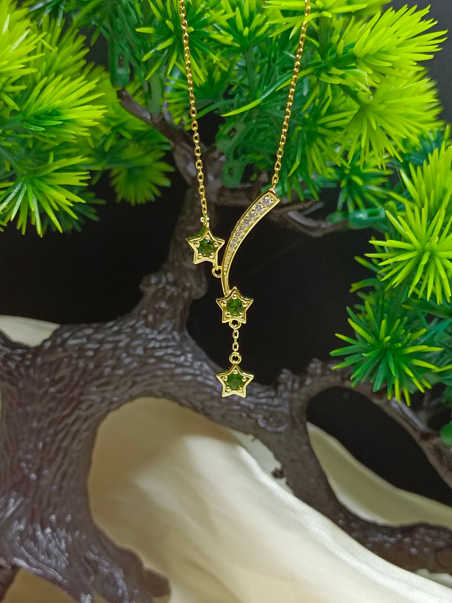 S925 Sterling Sølv Meteoritt Halskjede med Diopside - Elegante smykker i fransk stil