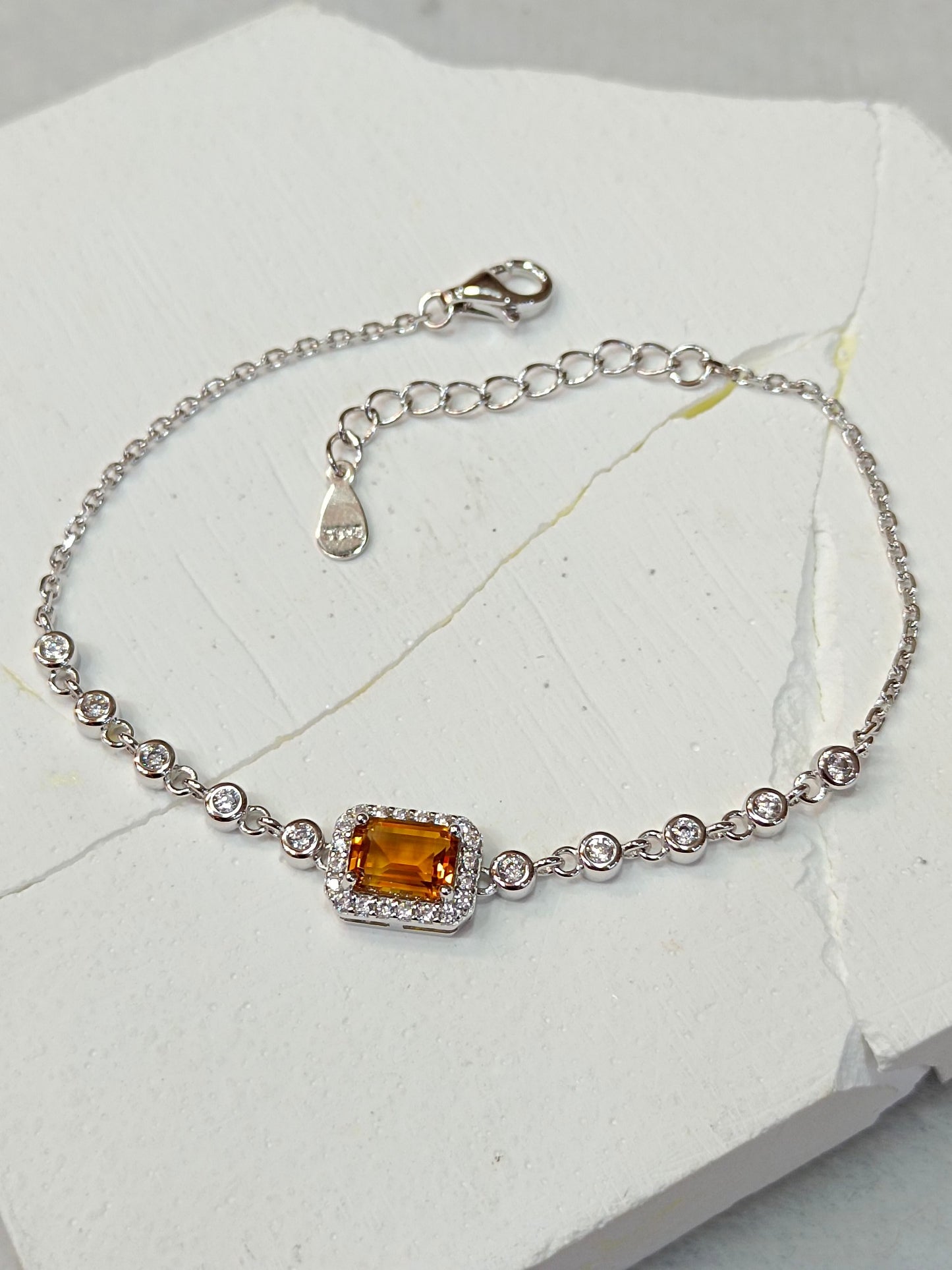 S925 Silver Fint Hantverk Inbäddat Premium Caramel Citrine Armband - Sweet Little Sugar Cube Smycken