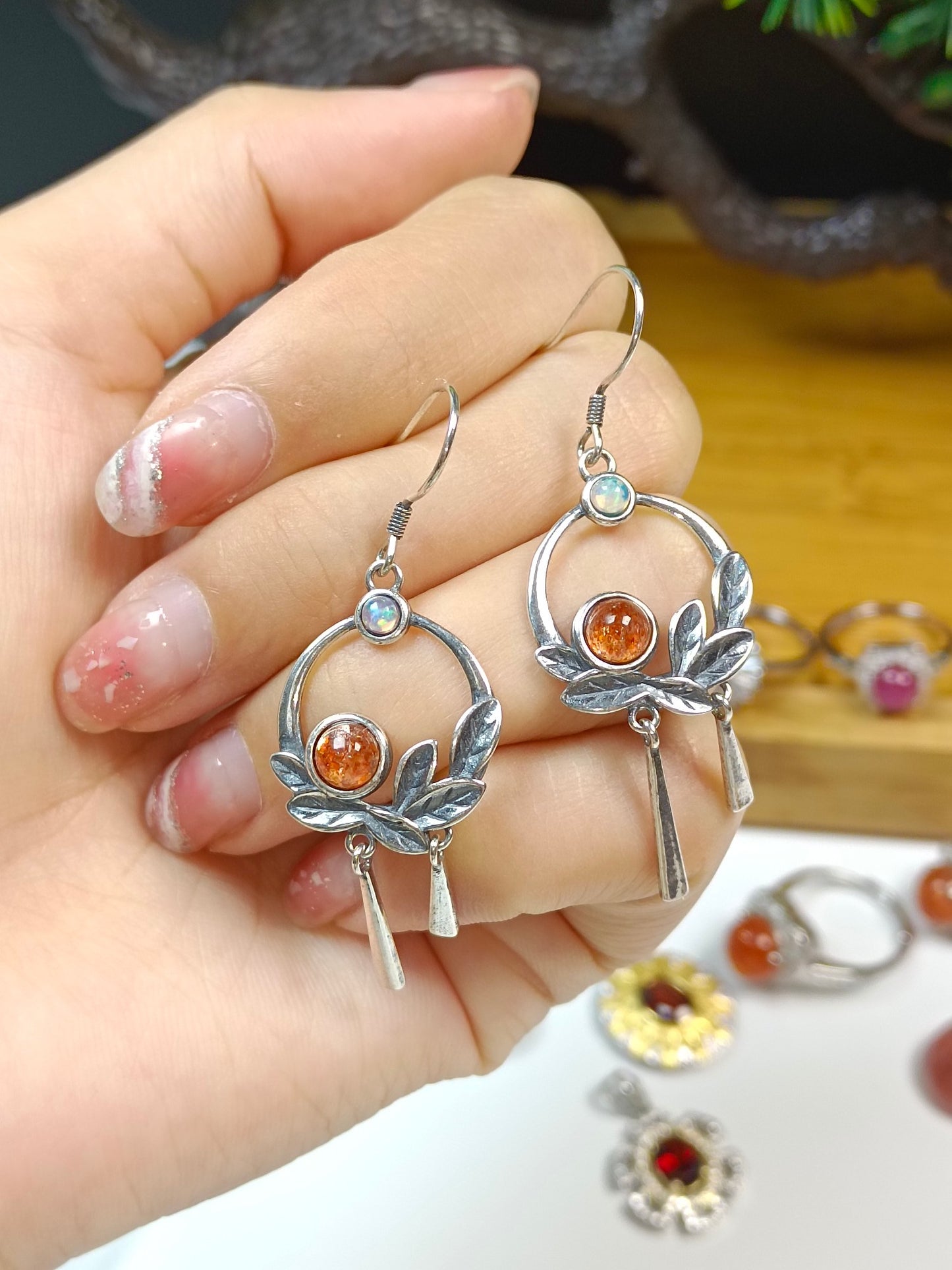 Elegant Vintage S925 Silver Embedded Golden Sun Jewelry Earrings