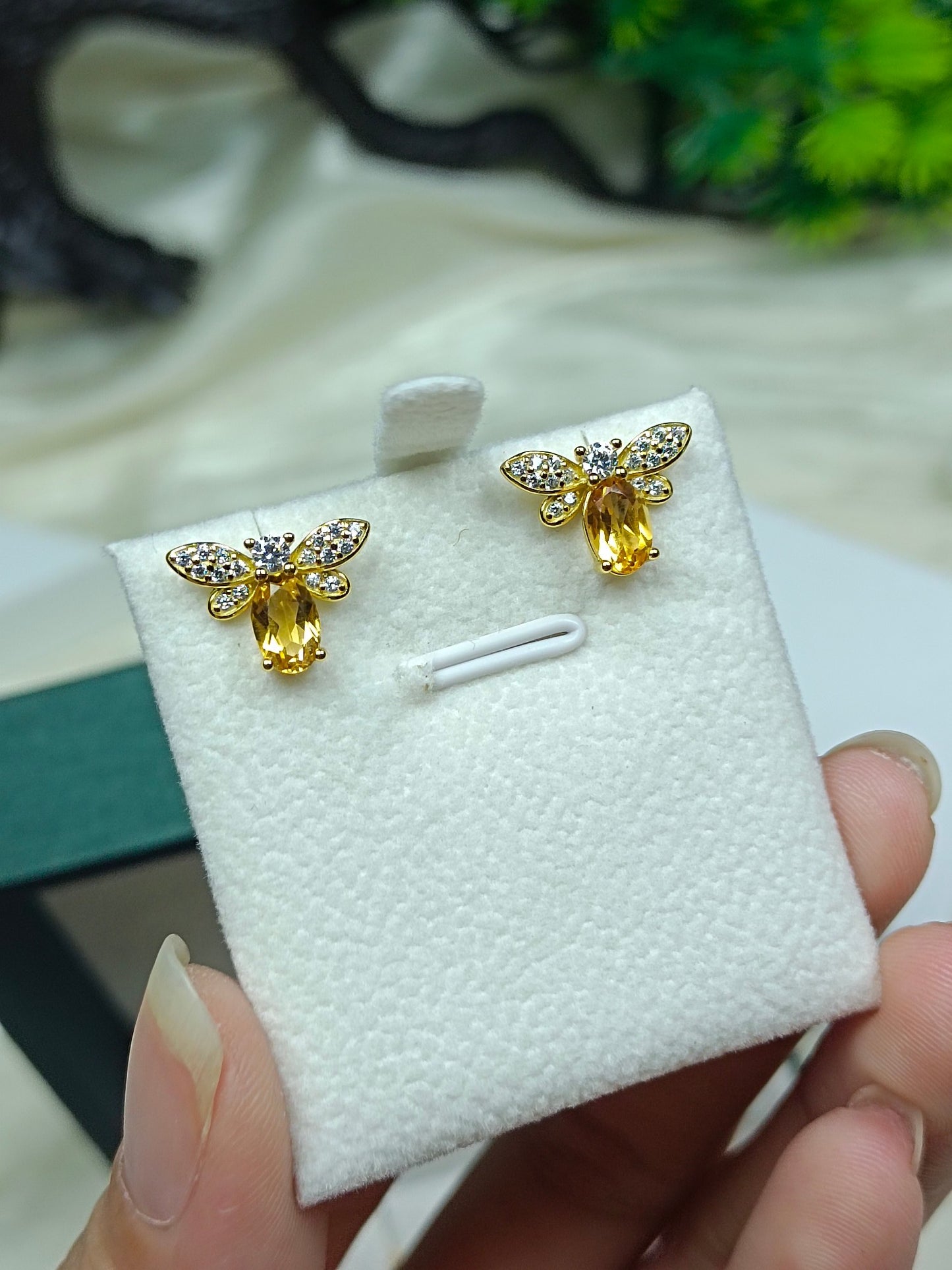 S925 Silber exquisiter gelber Kristall-Bienen-Set-Schmuck