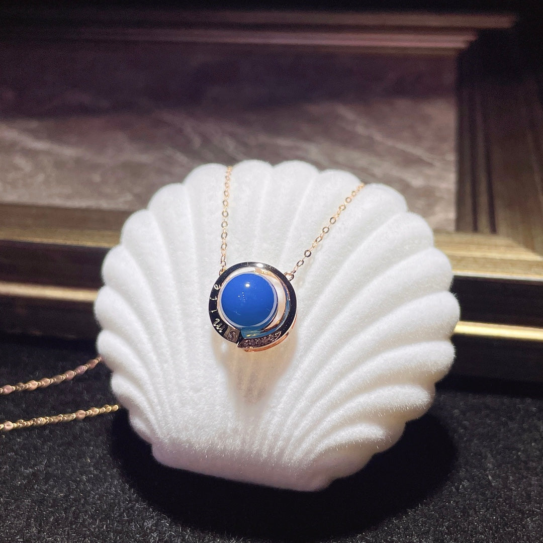 Élégant pendentif en ambre bleu dominicain intégré en or 18 carats - Bijoux uniques