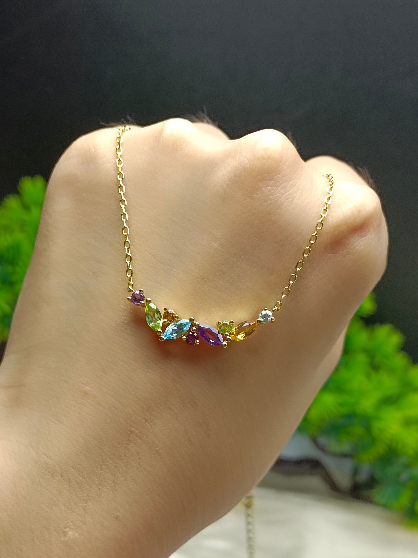 S925 Sterling Silver Fine Craftsmanship Rainbow Multicolor Crystal Jewelry Necklace