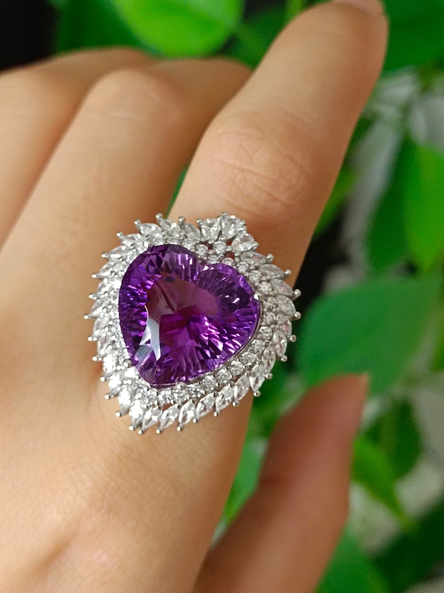 Luxe paarse Amethist hartring en hangerketting - prachtige sieraden