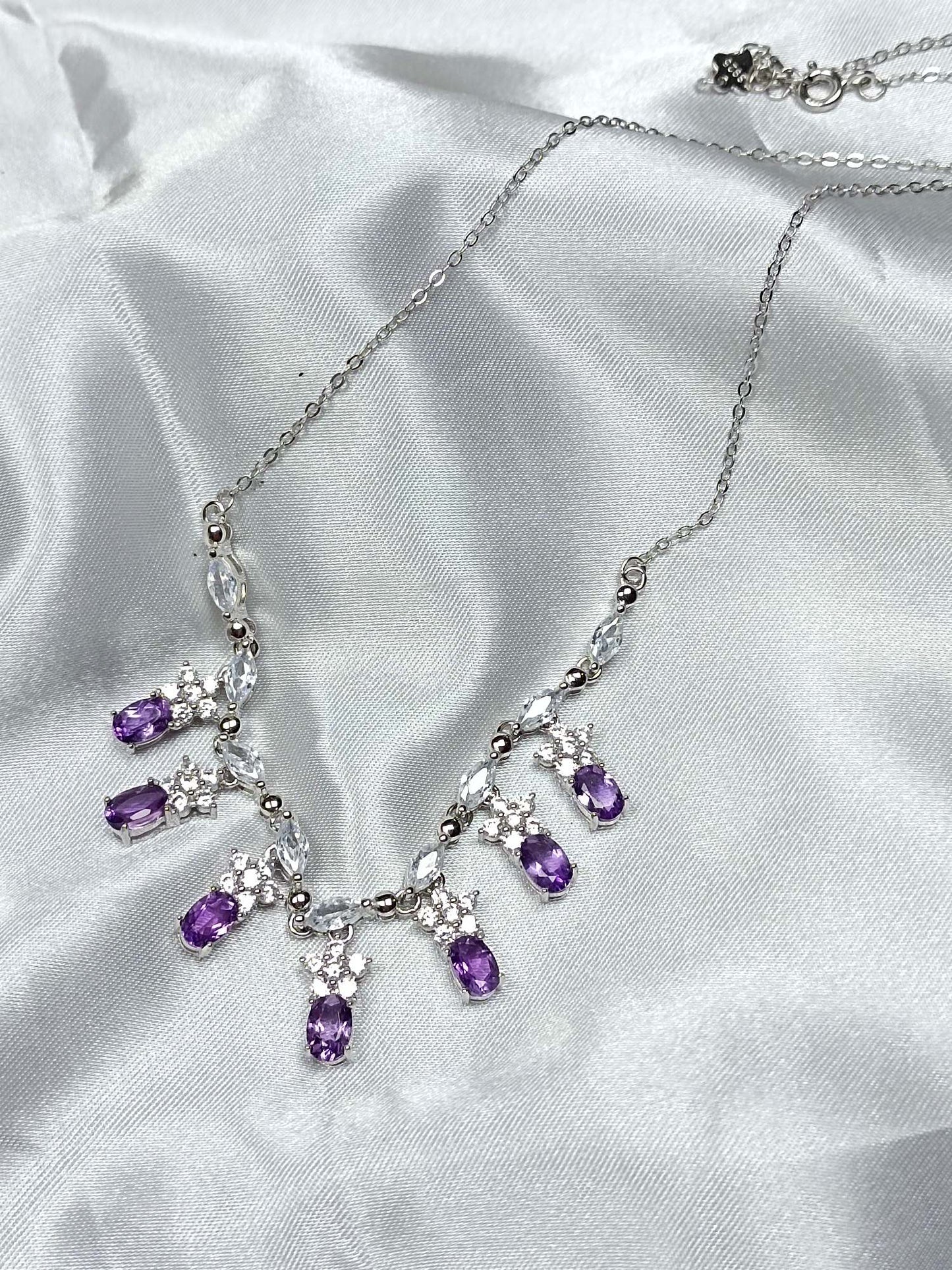 Luxurious S925 Silver Embedded Amethyst Necklace Jewelry