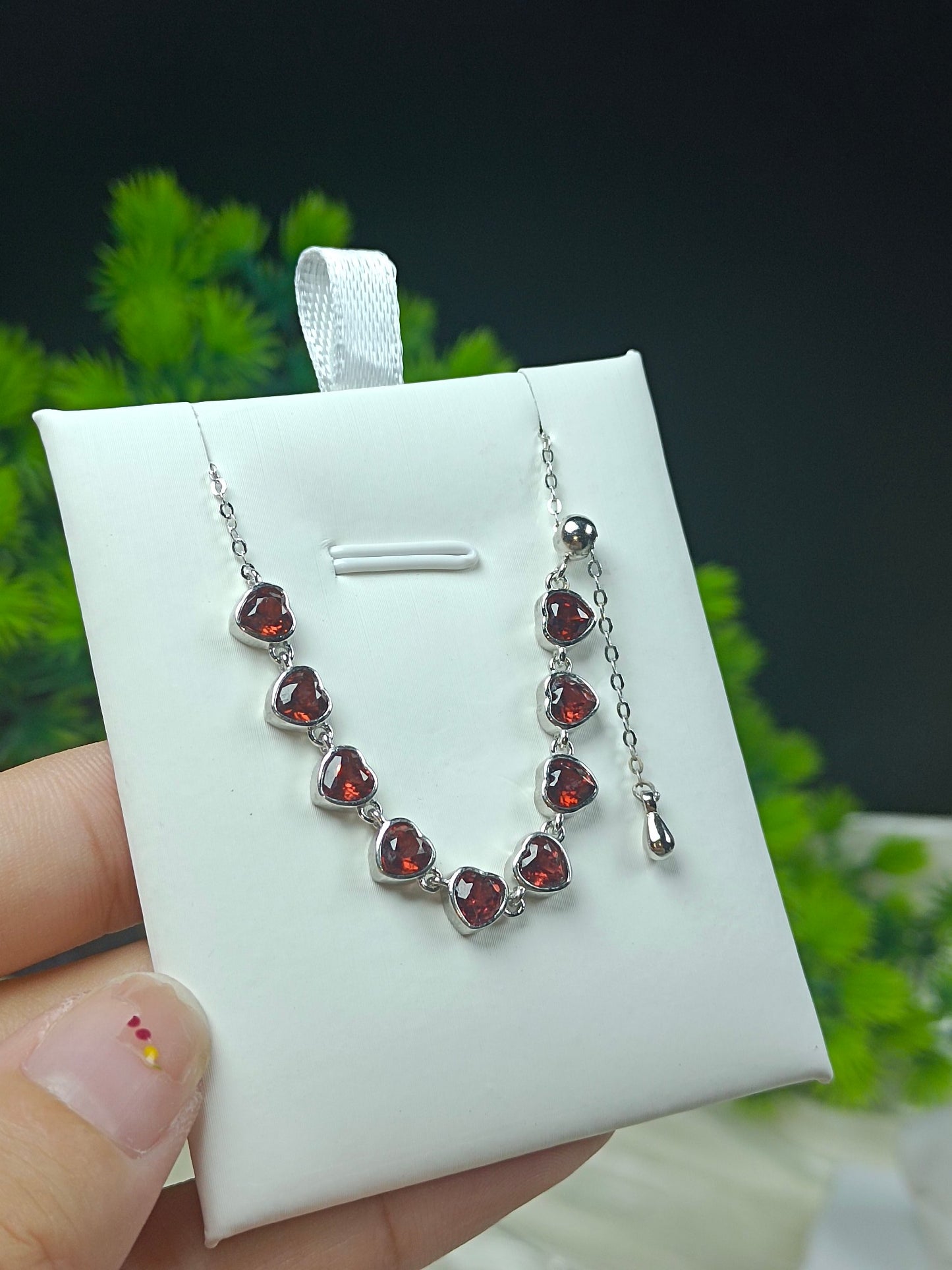 S925 Gümüş Kalp Kolye Garnet ile - İlkbahar ve Yaz için Benzersiz Takı