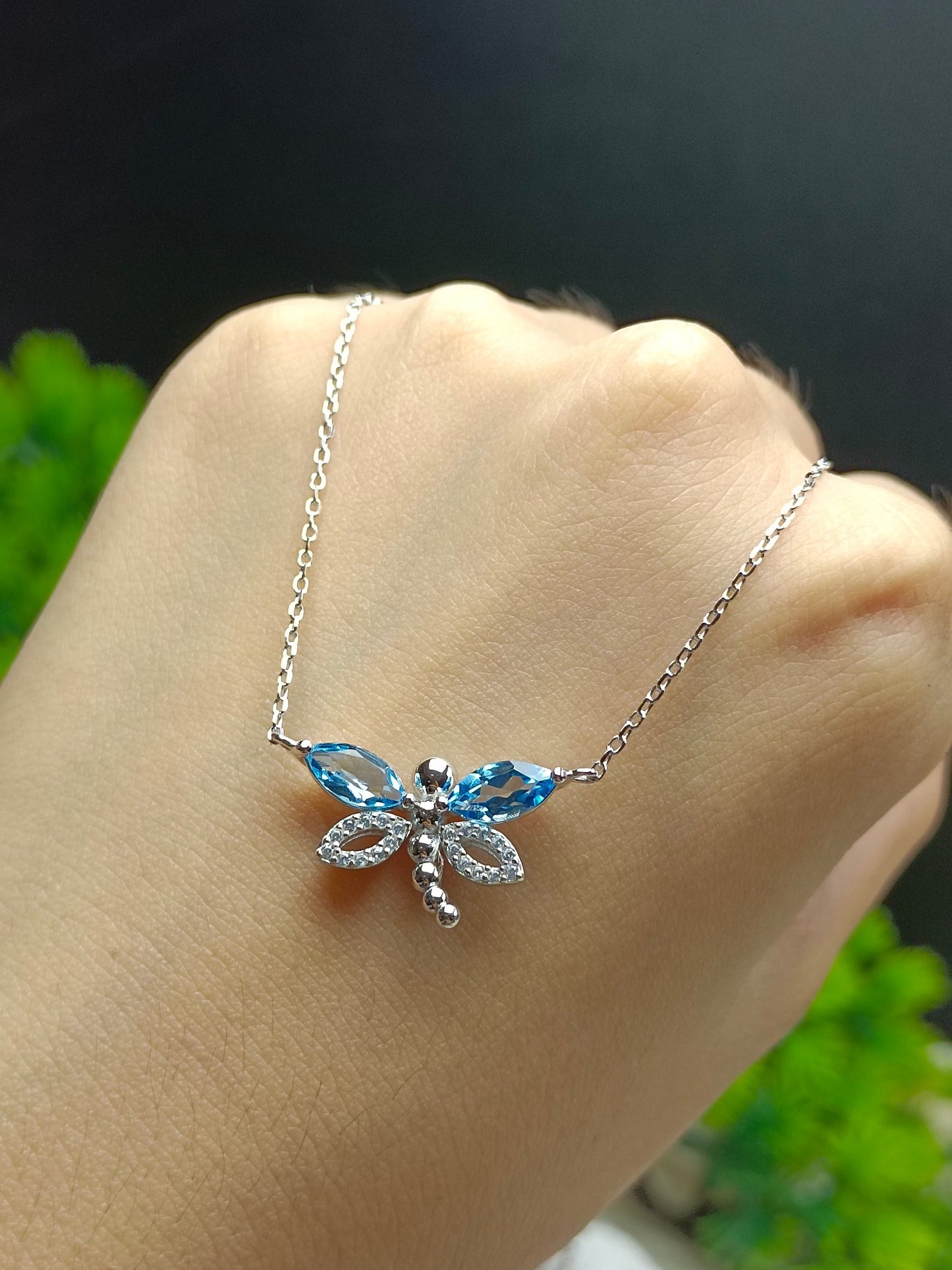 Exquisite S925 Sterling Silver Topaz "Dragonfly" Necklace with 18K Gold Technique - Unique Jewelry Design