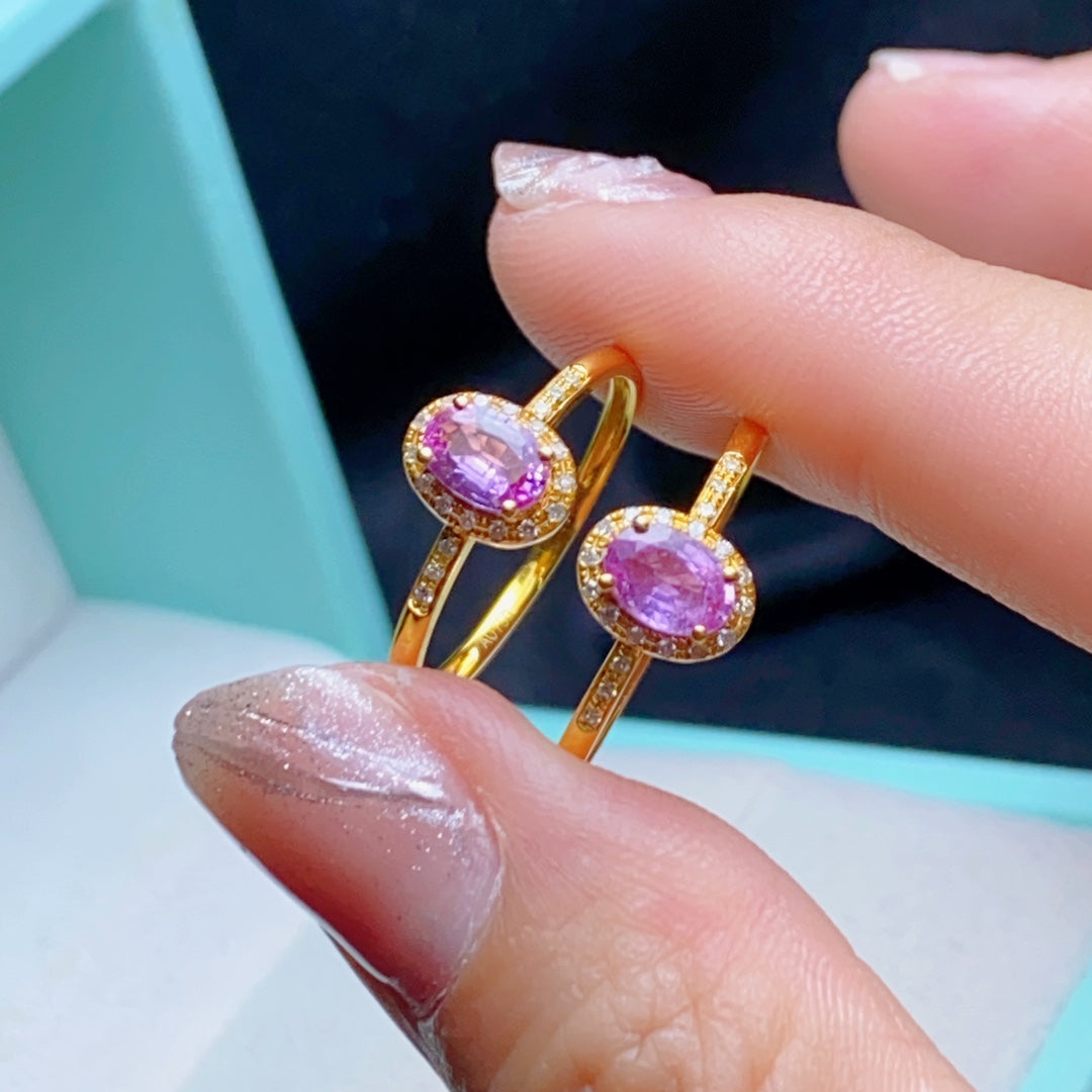 Natural Pink Sapphire Ring - Elegant 18k Gold Jewelry