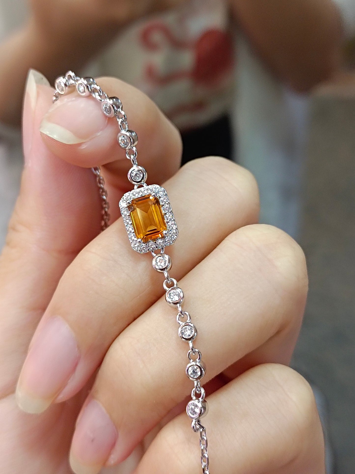 S925 Silver Fint Hantverk Inbäddat Premium Caramel Citrine Armband - Sweet Little Sugar Cube Smycken