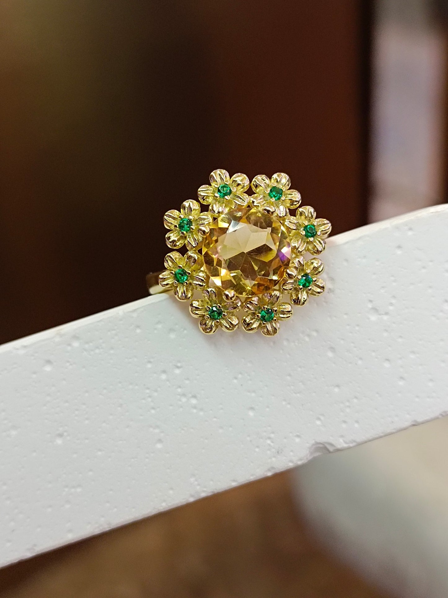 Anello in argento sterling S925 con fiocco di neve in cristallo giallo - Gioielli squisiti