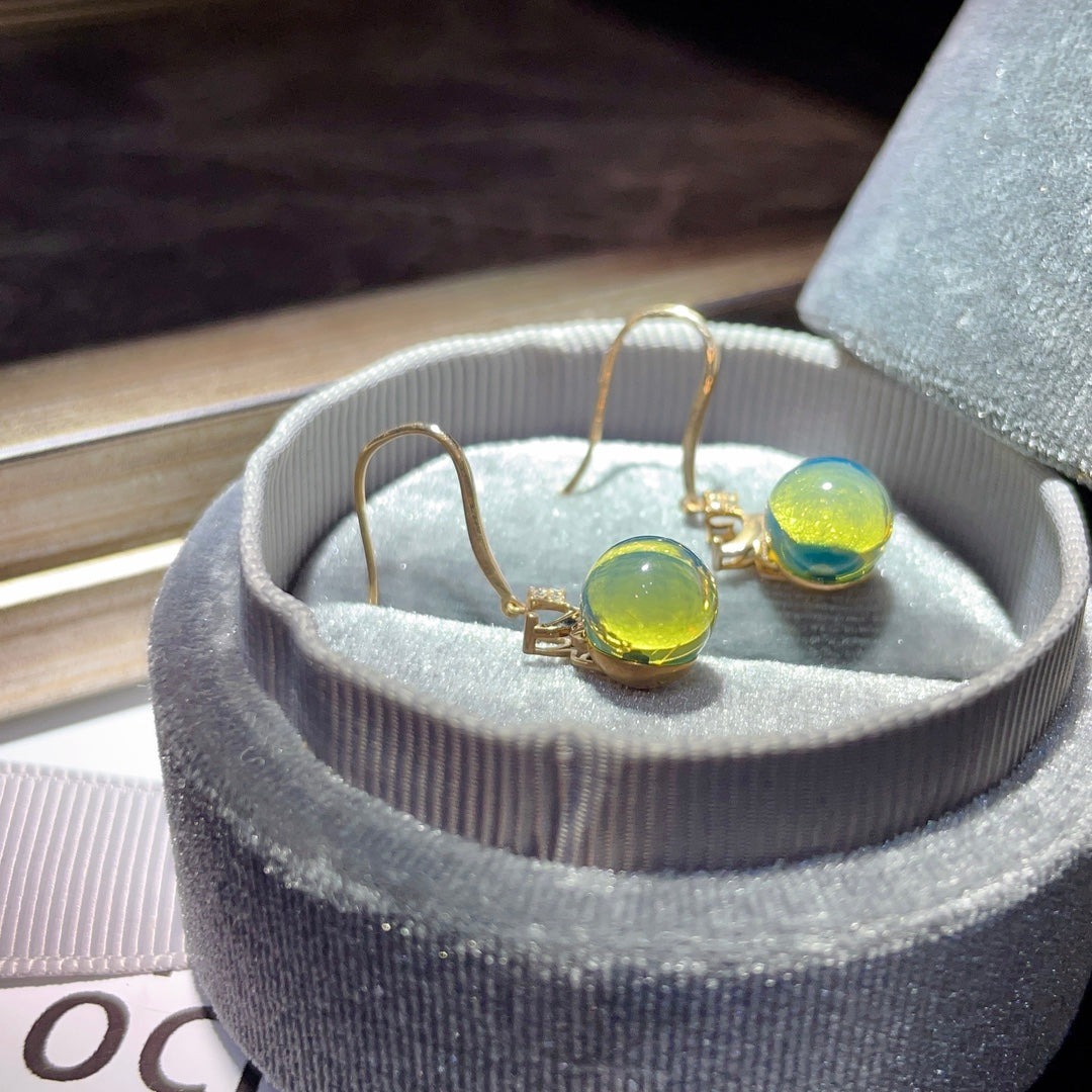精美 18K 金镶嵌多米尼加蓝琥珀耳环 - 为迷人的您打造的珠宝