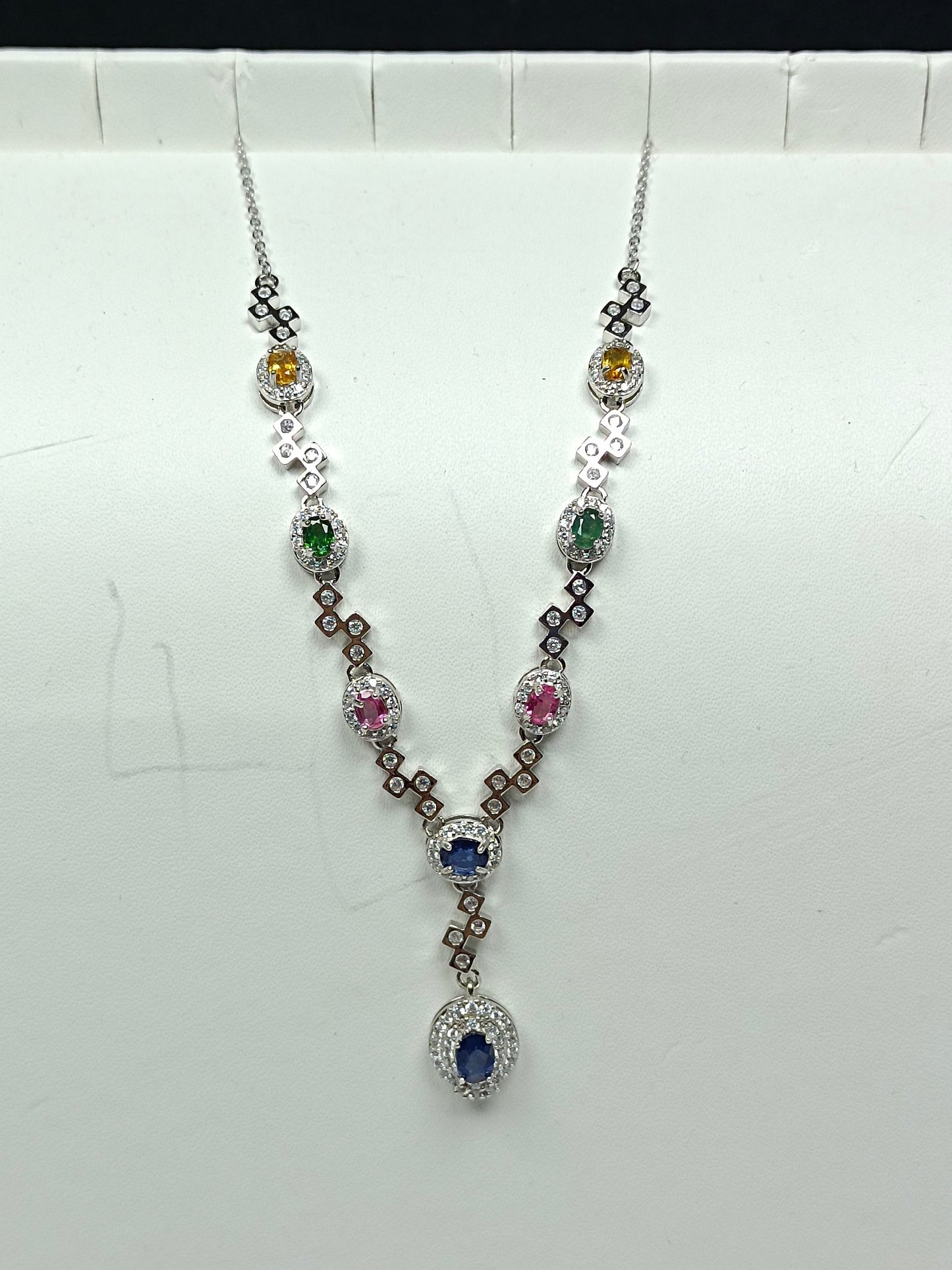 Luxe S925 zilveren ingebedde saffier en toermalijn kettingsieraden