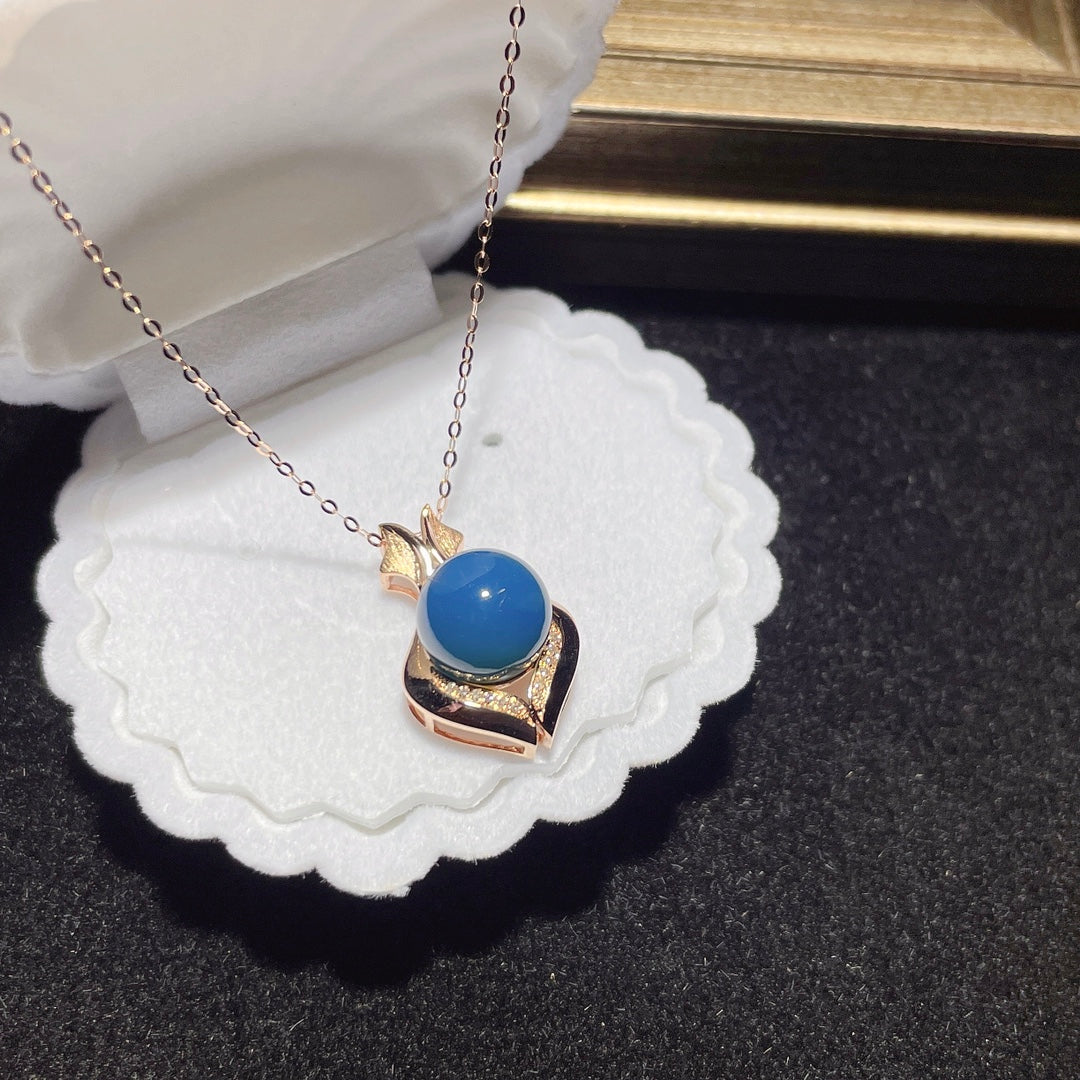 Pendentif ambre bleu dominicain intégré en or 18 carats - Bijoux uniques