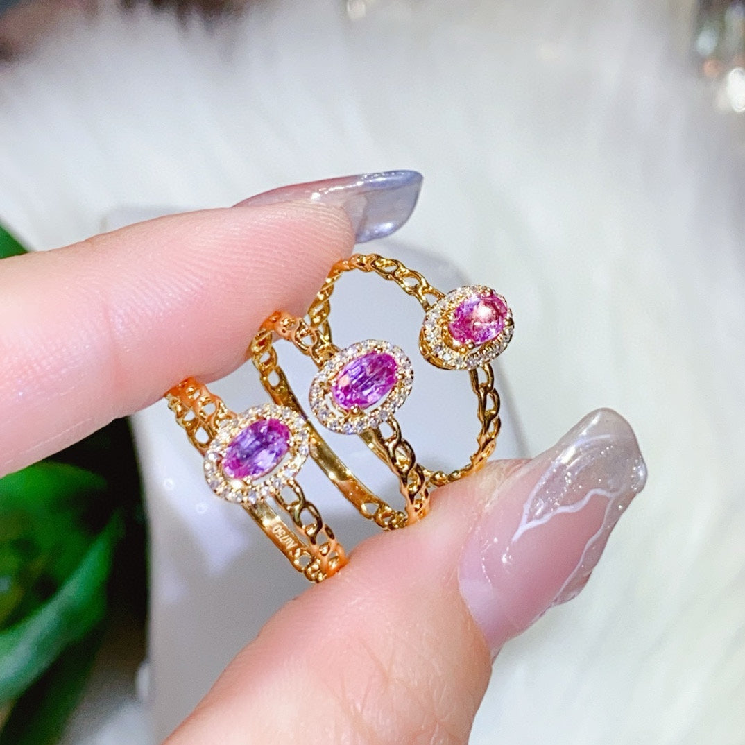 Natural Pink Sapphire Ring in 18K Gold with Diamond Accents - Exquisite Jewelry