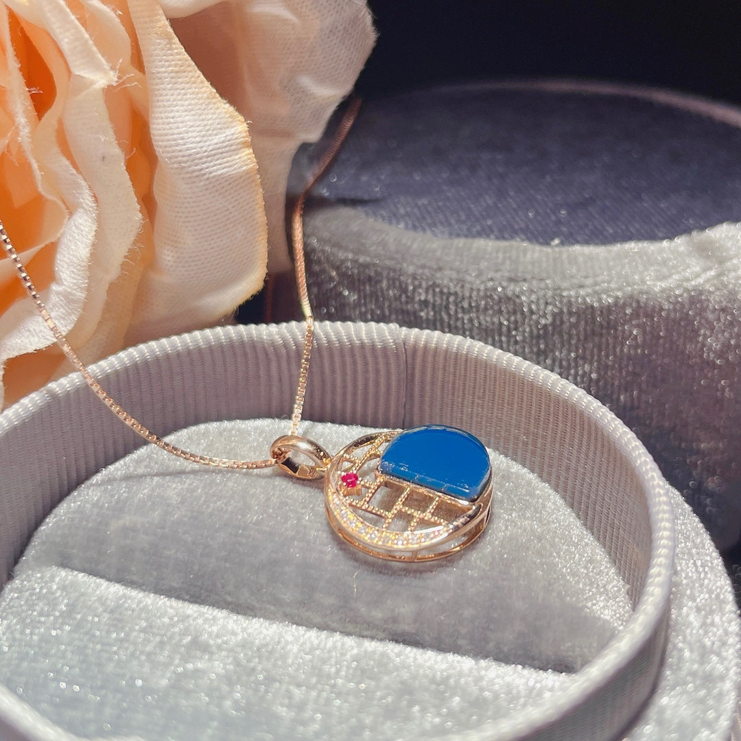 Exquis pendentif en ambre bleu dominicain intégré en or 18 carats - Bijoux uniques