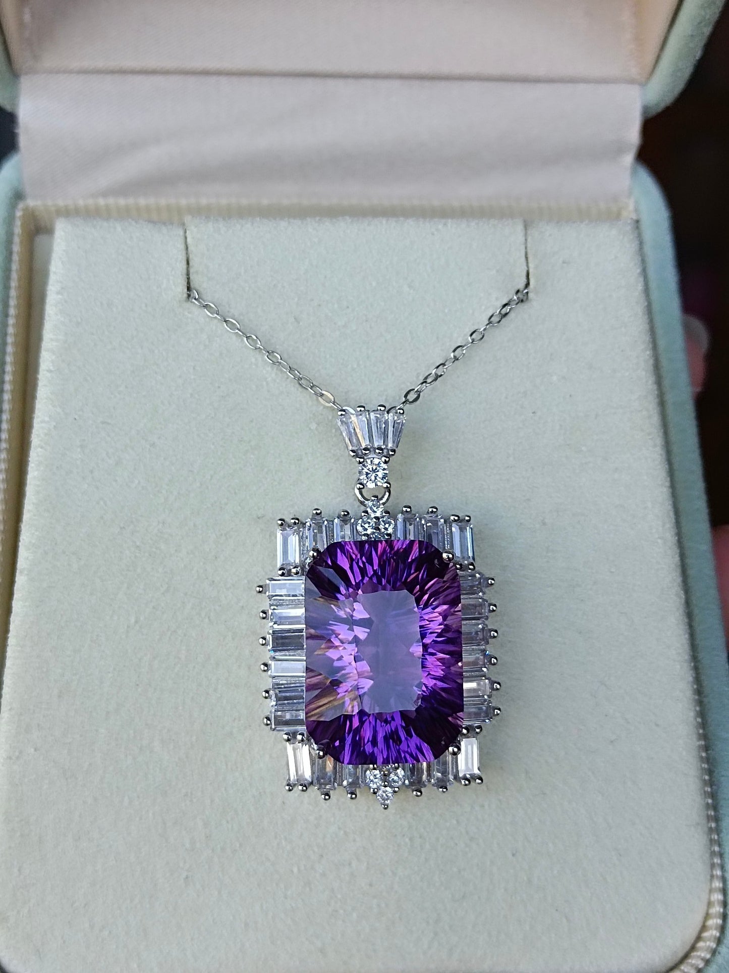 Luxurious Natural Purple Amethyst Square Pendant - Jewelry of Mystery and Elegance