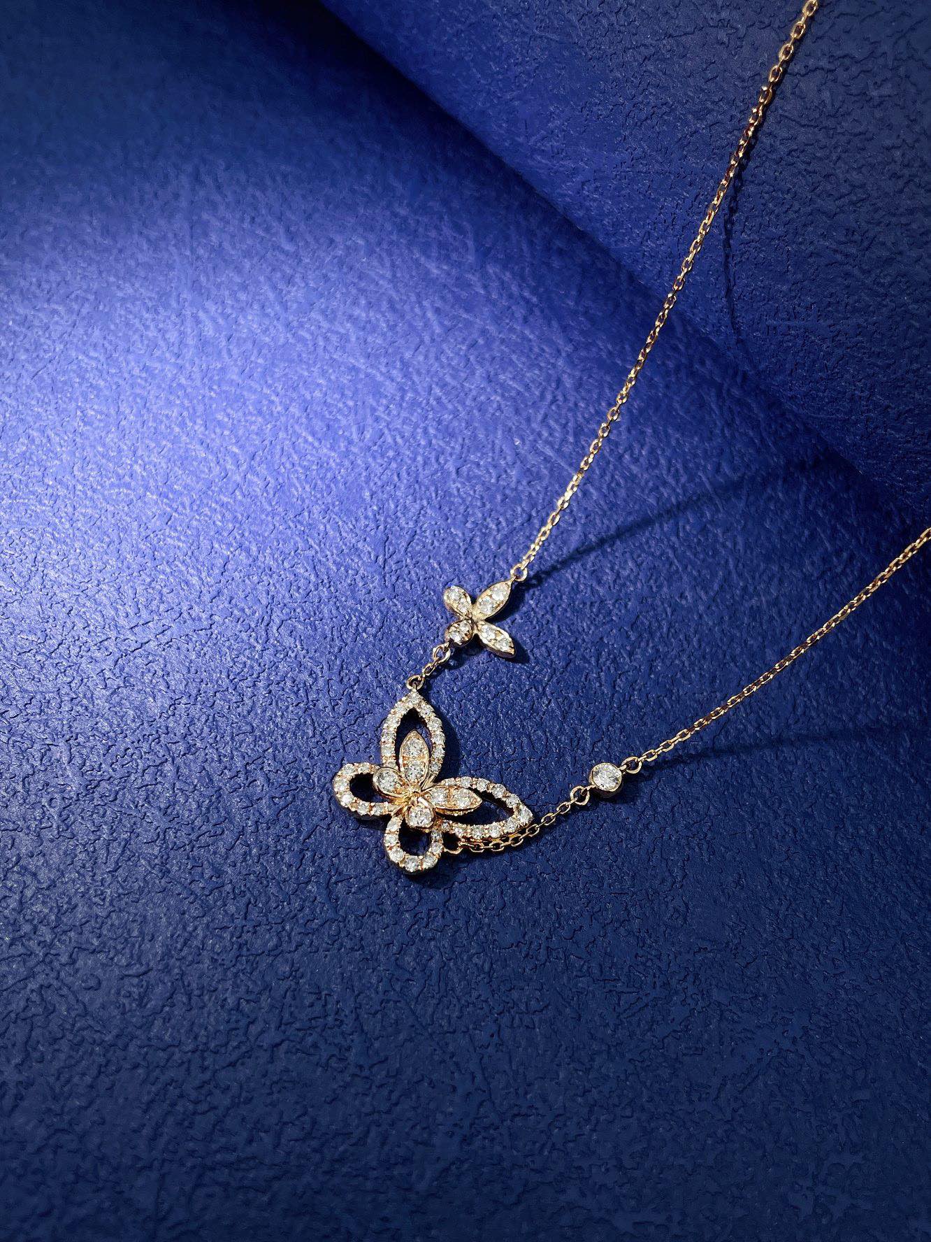 18K Cultured Phantom Double Butterfly Pendant Necklace - Luxury Jewelry